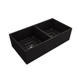 Contempo Apron Front Fireclay 36 in. Double Bowl Kitchen Sink with Protective Bottom Grids and Strainers in White