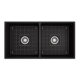 Contempo Apron Front Fireclay 36 in. Double Bowl Kitchen Sink with Protective Bottom Grids and Strainers in White