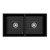 Contempo Apron Front Fireclay 36 in. Double Bowl Kitchen Sink with Protective Bottom Grids and Strainers in White