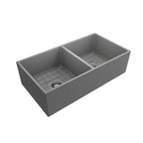 Contempo Apron Front Fireclay 36 in. Double Bowl Kitchen Sink with Protective Bottom Grids and Strainers in White
