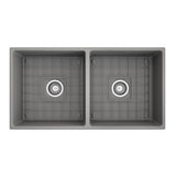 Contempo Apron Front Fireclay 36 in. Double Bowl Kitchen Sink with Protective Bottom Grids and Strainers in White