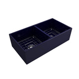 Contempo Apron Front Fireclay 36 in. Double Bowl Kitchen Sink with Protective Bottom Grids and Strainers in White