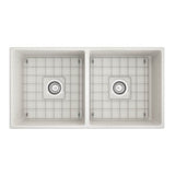 Contempo Apron Front Fireclay 36 in. Double Bowl Kitchen Sink with Protective Bottom Grids and Strainers in White