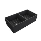 Contempo Apron Front Fireclay 36 in. Double Bowl Kitchen Sink with Protective Bottom Grids and Strainers in White