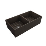 Contempo Apron Front Fireclay 36 in. Double Bowl Kitchen Sink with Protective Bottom Grids and Strainers in White