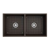 Contempo Apron Front Fireclay 36 in. Double Bowl Kitchen Sink with Protective Bottom Grids and Strainers in White