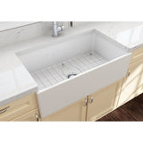 Contempo Apron Front Fireclay 33 in. Single Bowl Kitchen Sink with Protective Bottom Grid and Strainer in White