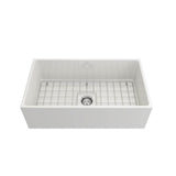 Contempo Apron Front Fireclay 33 in. Single Bowl Kitchen Sink with Protective Bottom Grid and Strainer in White