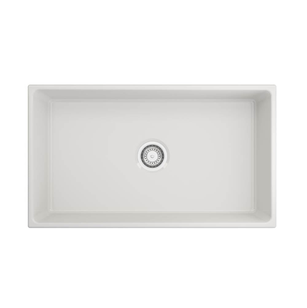 Contempo Apron Front Fireclay 33 in. Single Bowl Kitchen Sink with Protective Bottom Grid and Strainer in White