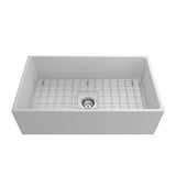 Contempo Apron Front Fireclay 33 in. Single Bowl Kitchen Sink with Protective Bottom Grid and Strainer in White