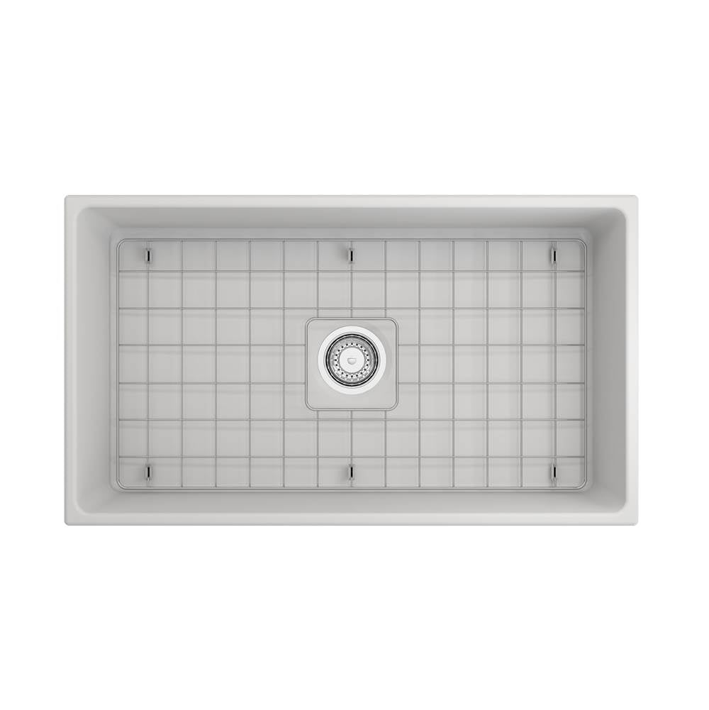 Contempo Apron Front Fireclay 33 in. Single Bowl Kitchen Sink with Protective Bottom Grid and Strainer in White