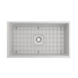 Contempo Apron Front Fireclay 33 in. Single Bowl Kitchen Sink with Protective Bottom Grid and Strainer in White