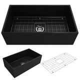 BOCCHI - Contempo Apron Front Fireclay 33 in. Single Bowl Kitchen Sink with Protective Bottom Grid and Strainer in Matte Black - Matte Black