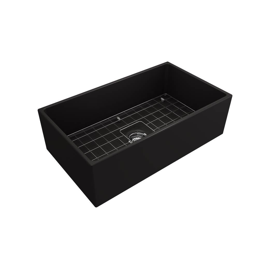 Contempo Apron Front Fireclay 33 in. Single Bowl Kitchen Sink with Protective Bottom Grid and Strainer in White