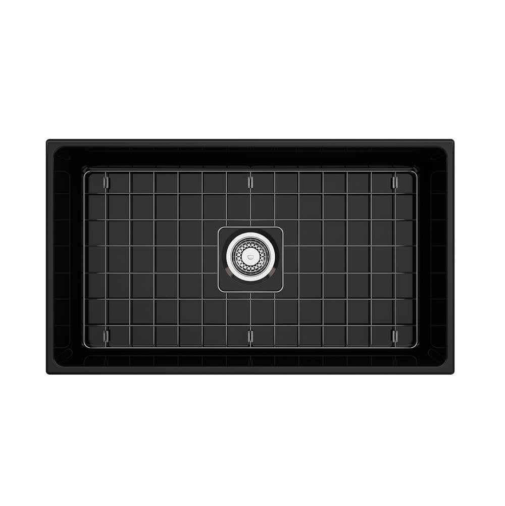 Contempo Apron Front Fireclay 33 in. Single Bowl Kitchen Sink with Protective Bottom Grid and Strainer in White