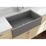 Contempo Apron Front Fireclay 33 in. Single Bowl Kitchen Sink with Protective Bottom Grid and Strainer in White