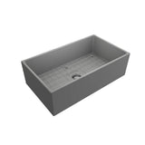 Contempo Apron Front Fireclay 33 in. Single Bowl Kitchen Sink with Protective Bottom Grid and Strainer in White