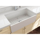 Contempo Apron Front Fireclay 33 in. Single Bowl Kitchen Sink with Protective Bottom Grid and Strainer in White
