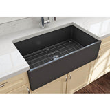 Contempo Apron Front Fireclay 33 in. Single Bowl Kitchen Sink with Protective Bottom Grid and Strainer in White