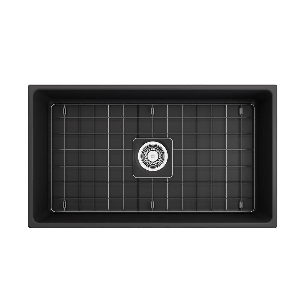 Contempo Apron Front Fireclay 33 in. Single Bowl Kitchen Sink with Protective Bottom Grid and Strainer in White