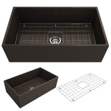 BOCCHI - Contempo Apron Front Fireclay 33 in. Single Bowl Kitchen Sink with Protective Bottom Grid and Strainer in Matte Brown - Matte Brown