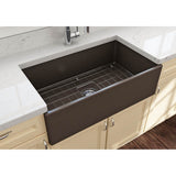 Contempo Apron Front Fireclay 33 in. Single Bowl Kitchen Sink with Protective Bottom Grid and Strainer in White
