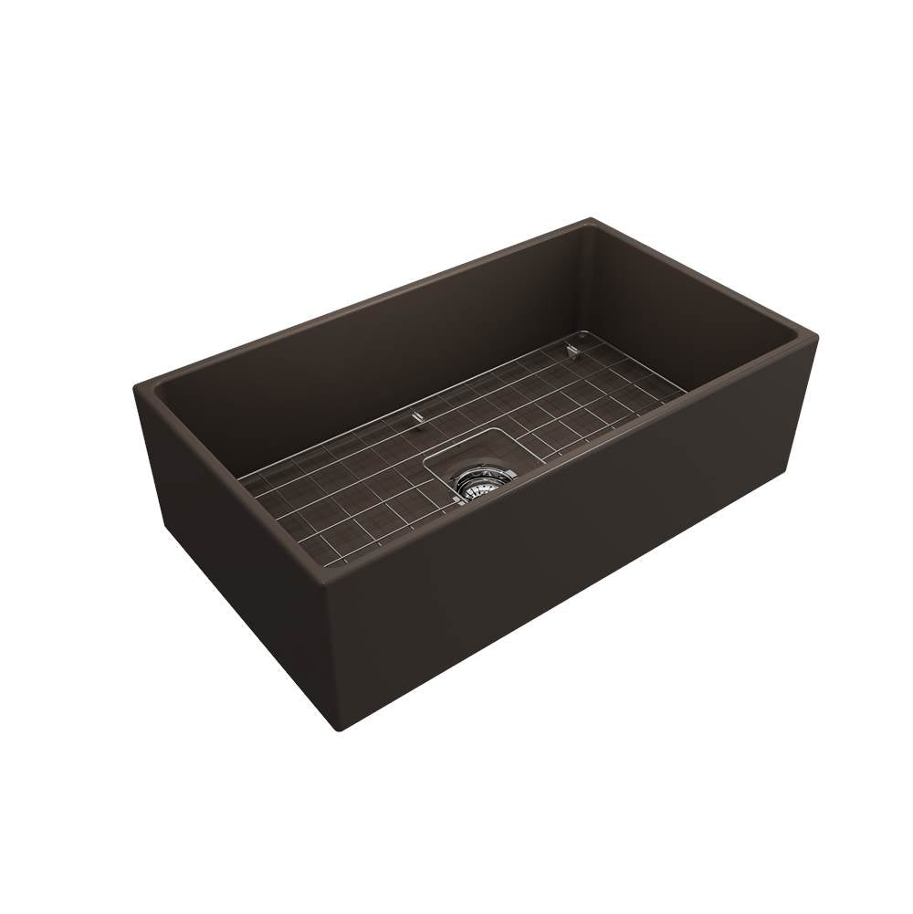 Contempo Apron Front Fireclay 33 in. Single Bowl Kitchen Sink with Protective Bottom Grid and Strainer in White