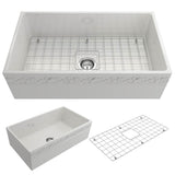 BOCCHI - Vigneto Apron Front Fireclay 33 in. Single Bowl Kitchen Sink with Protective Bottom Grid and Strainer in White - White