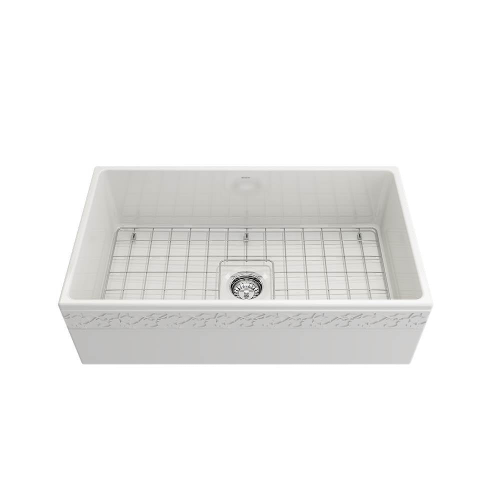 Vigneto Apron Front Fireclay 33 in. Single Bowl Kitchen Sink with Protective Bottom Grid and Strainer in White