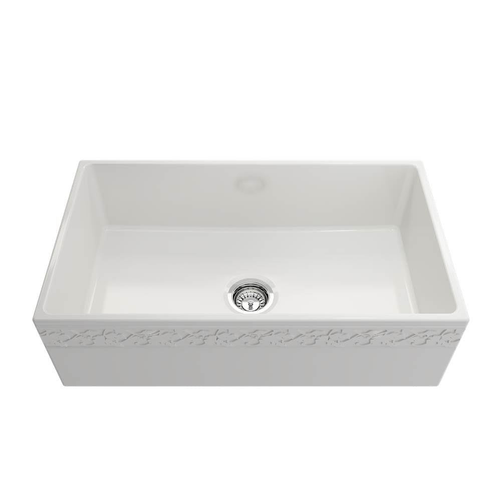 Vigneto Apron Front Fireclay 33 in. Single Bowl Kitchen Sink with Protective Bottom Grid and Strainer in White