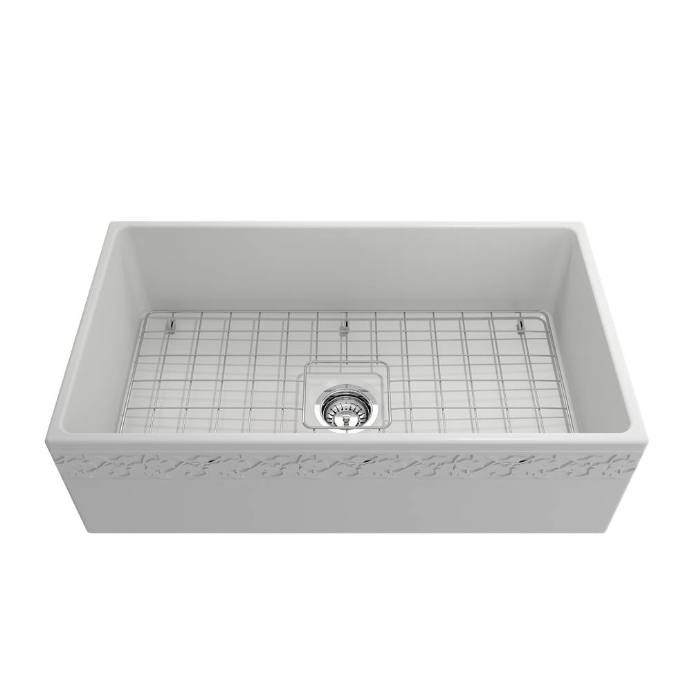 Vigneto Apron Front Fireclay 33 in. Single Bowl Kitchen Sink with Protective Bottom Grid and Strainer in White