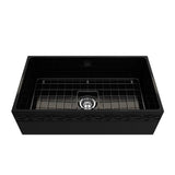 Vigneto Apron Front Fireclay 33 in. Single Bowl Kitchen Sink with Protective Bottom Grid and Strainer in White