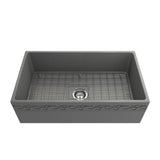 Vigneto Apron Front Fireclay 33 in. Single Bowl Kitchen Sink with Protective Bottom Grid and Strainer in White