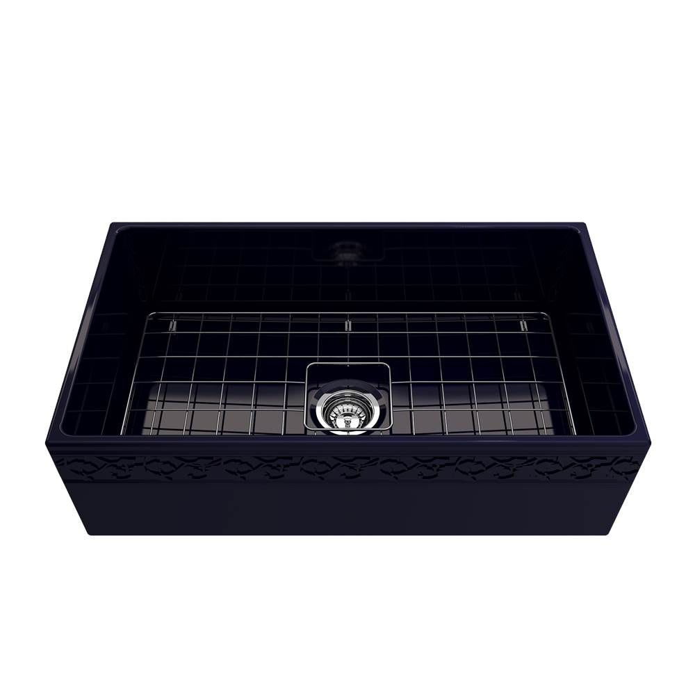 Vigneto Apron Front Fireclay 33 in. Single Bowl Kitchen Sink with Protective Bottom Grid and Strainer in White