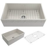 BOCCHI - Vigneto Apron Front Fireclay 33 in. Single Bowl Kitchen Sink with Protective Bottom Grid and Strainer in Biscuit - Biscuit