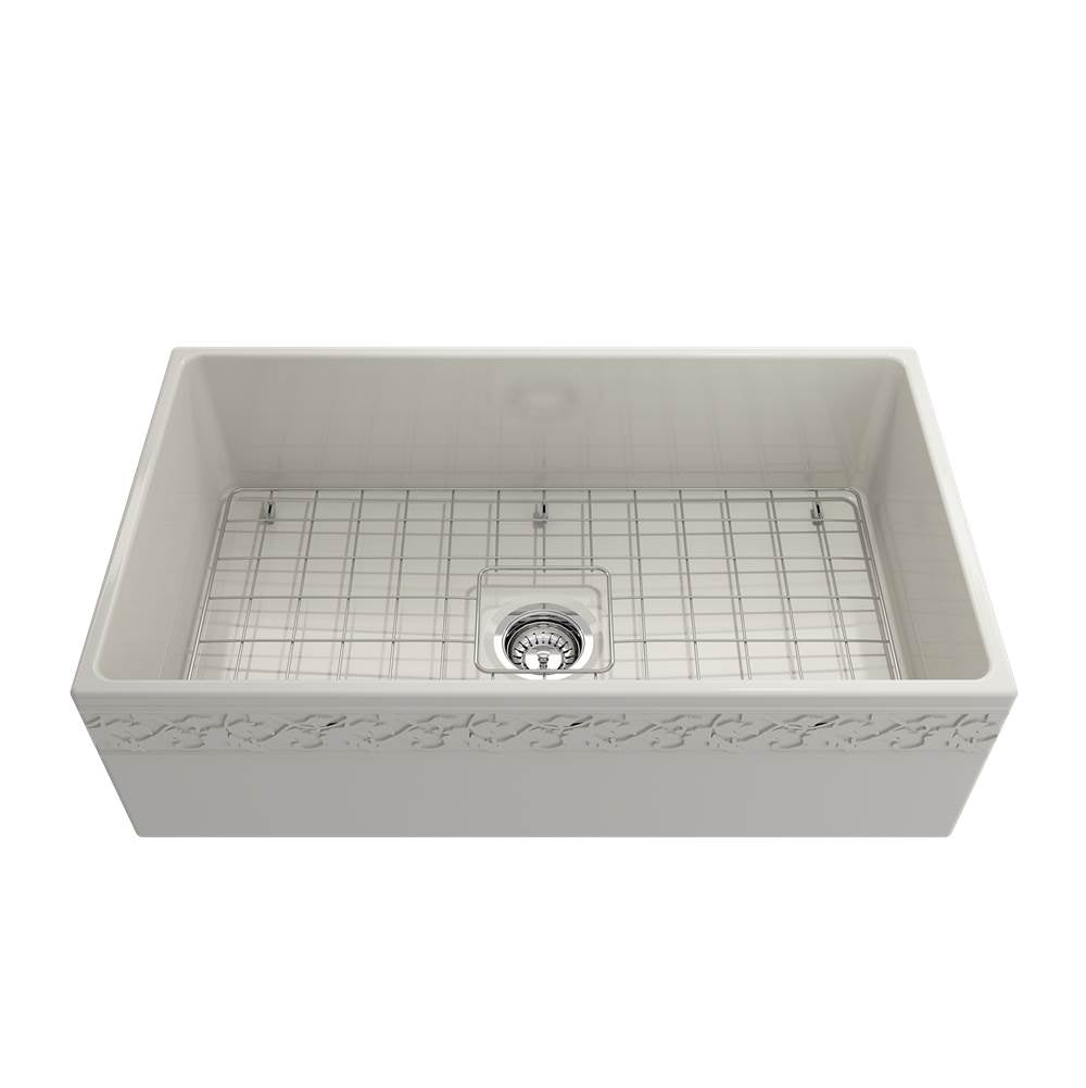 Vigneto Apron Front Fireclay 33 in. Single Bowl Kitchen Sink with Protective Bottom Grid and Strainer in White