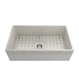 Vigneto Apron Front Fireclay 33 in. Single Bowl Kitchen Sink with Protective Bottom Grid and Strainer in White