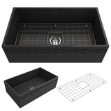 BOCCHI - Vigneto Apron Front Fireclay 33 in. Single Bowl Kitchen Sink with Protective Bottom Grid and Strainer in Matte Dark Gray - Matte Dark Gray