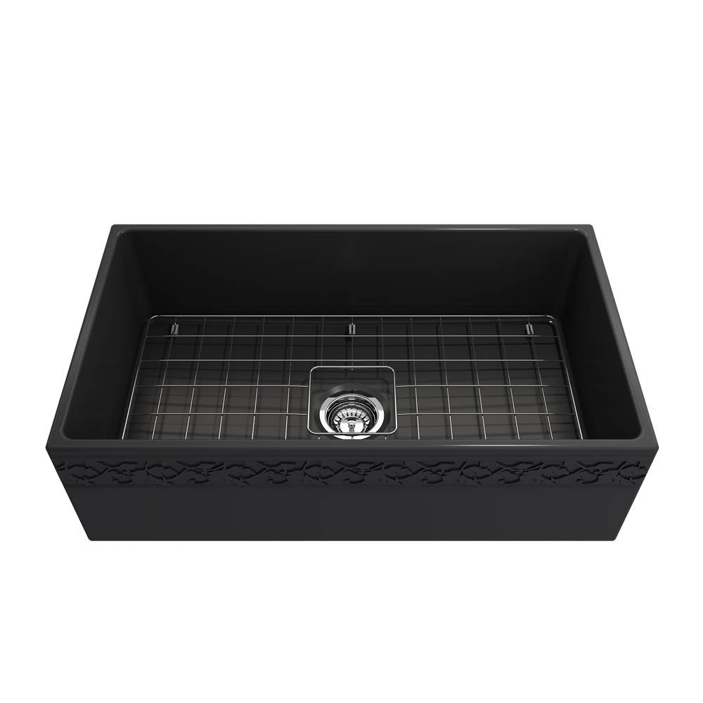 Vigneto Apron Front Fireclay 33 in. Single Bowl Kitchen Sink with Protective Bottom Grid and Strainer in White