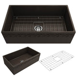 BOCCHI - Vigneto Apron Front Fireclay 33 in. Single Bowl Kitchen Sink with Protective Bottom Grid and Strainer in Matte Brown - Matte Brown