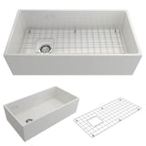BOCCHI - Contempo Apron Front Fireclay 36 in. Single Bowl Kitchen Sink with Protective Bottom Grid and Strainer in White - White
