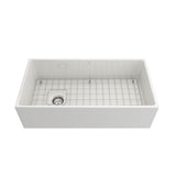 Contempo Apron Front Fireclay 36 in. Single Bowl Kitchen Sink with Protective Bottom Grid and Strainer in White