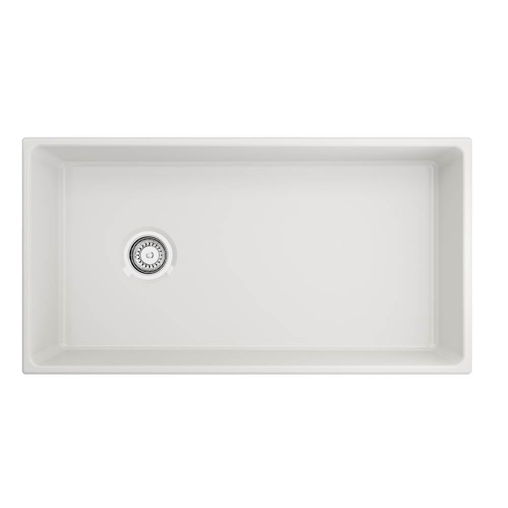 Contempo Apron Front Fireclay 36 in. Single Bowl Kitchen Sink with Protective Bottom Grid and Strainer in White