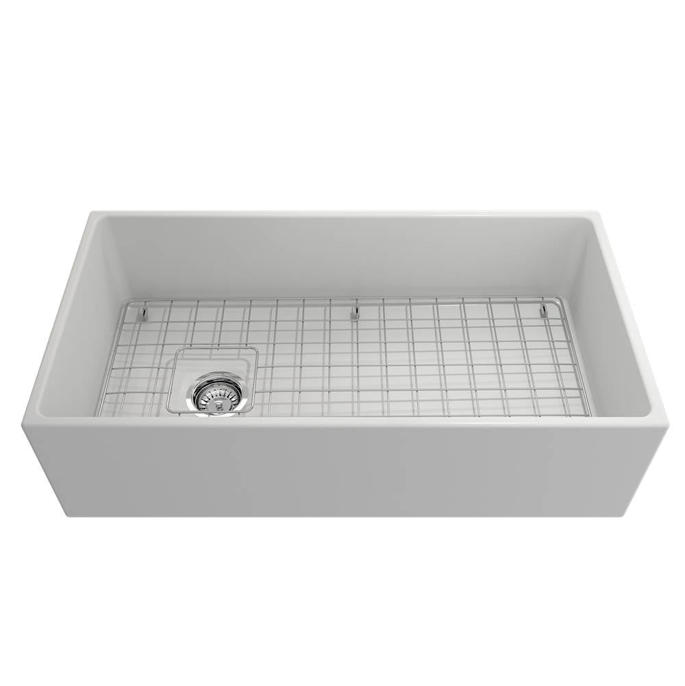 Contempo Apron Front Fireclay 36 in. Single Bowl Kitchen Sink with Protective Bottom Grid and Strainer in White