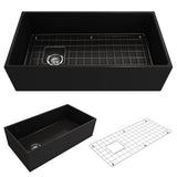 BOCCHI - Contempo Apron Front Fireclay 36 in. Single Bowl Kitchen Sink with Protective Bottom Grid and Strainer in Matte Black - Matte Black