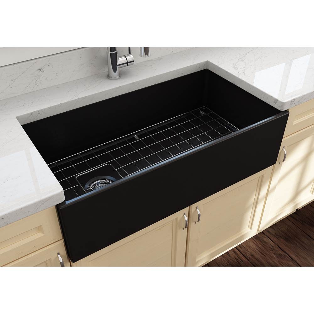Contempo Apron Front Fireclay 36 in. Single Bowl Kitchen Sink with Protective Bottom Grid and Strainer in White