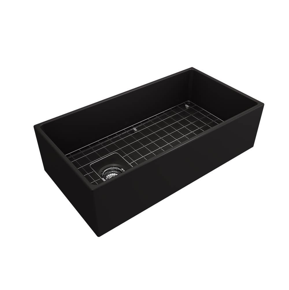 Contempo Apron Front Fireclay 36 in. Single Bowl Kitchen Sink with Protective Bottom Grid and Strainer in White