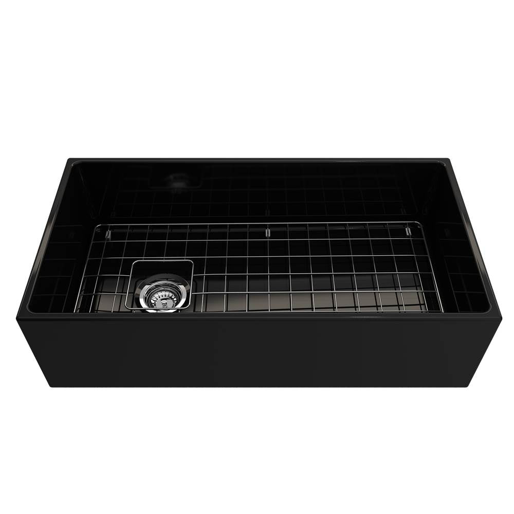 Contempo Apron Front Fireclay 36 in. Single Bowl Kitchen Sink with Protective Bottom Grid and Strainer in White
