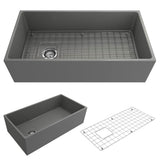 BOCCHI - Contempo Apron Front Fireclay 36 in. Single Bowl Kitchen Sink with Protective Bottom Grid and Strainer in Matte Gray - Matte Gray