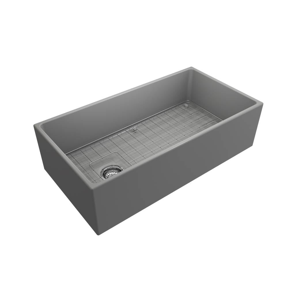 Contempo Apron Front Fireclay 36 in. Single Bowl Kitchen Sink with Protective Bottom Grid and Strainer in White
